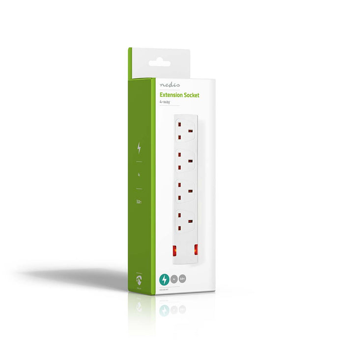 Nedis Extension Socket - Type G, 4-Way, 3.00 m, H05VV-F 3G1.5mm² - White