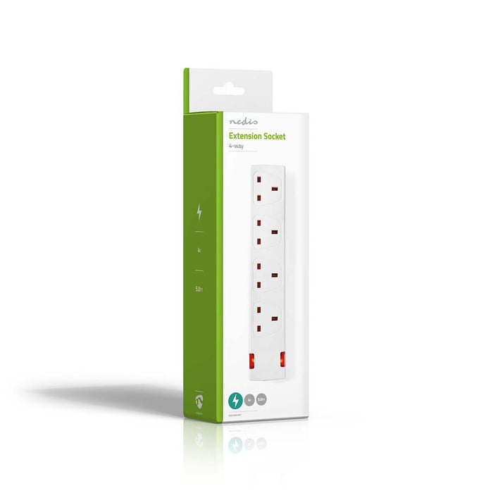 Nedis Extension Socket - Type G, 4-Way, 5.00 m, H05VV-F 3G1.5mm² - White