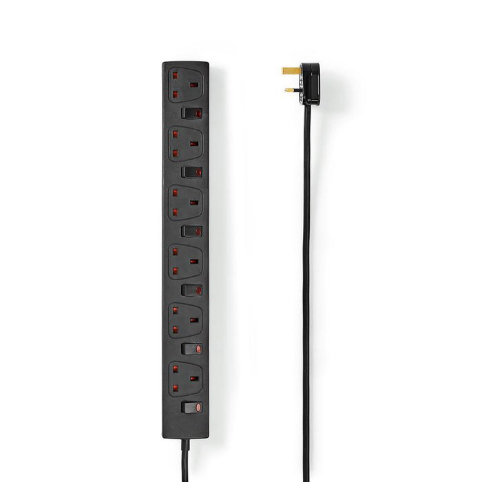 Nedis Extension Socket - Type G, 6-Way, 3.00 m, On/Off switch - Black