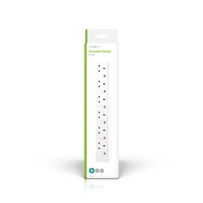 Nedis Extension Socket - Type G, 6-Way, 3.00 m, On/Off switch - White