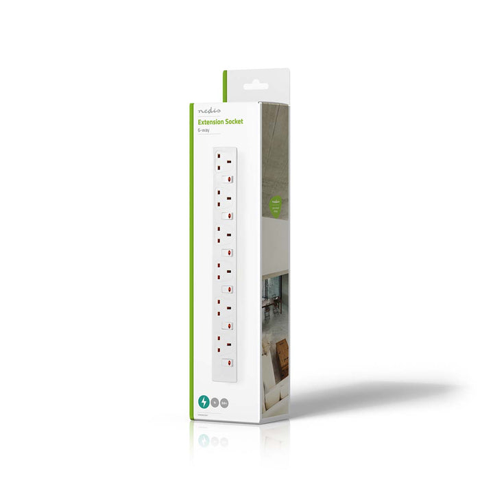 Nedis Extension Socket - Type G, 6-Way, 3.00 m, On/Off switch - White