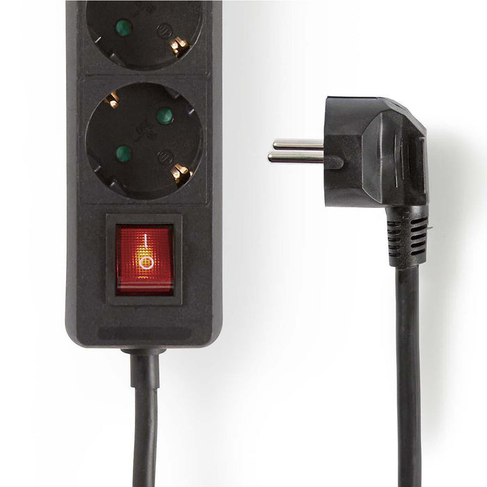 Nedis Extension Socket - Type F (CEE 7/7), 3-Way, 1.50 m, On/Off switch - Black