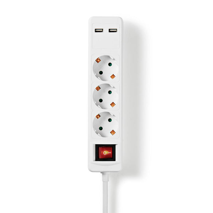 Nedis Extension Socket - Type F (CEE 7/7), 3-Way, 1.50 m, On/Off switch - White