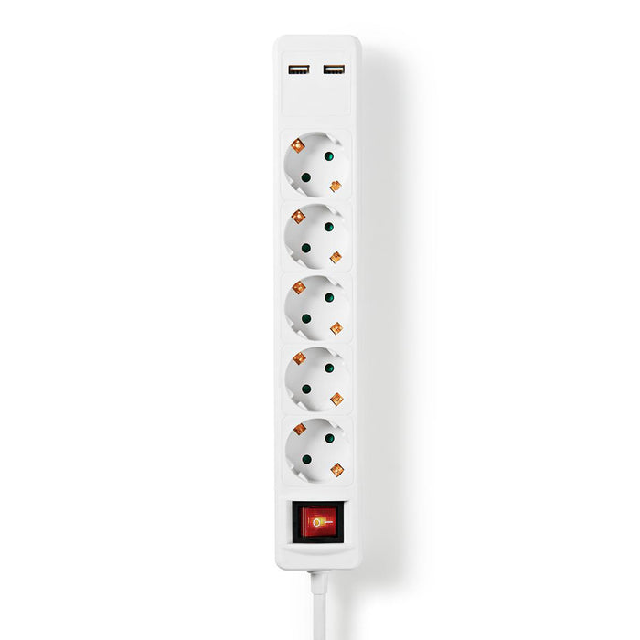 Nedis Extension Socket - Type F (CEE 7/7), 5-Way, 1.50 m, On/Off switch - White