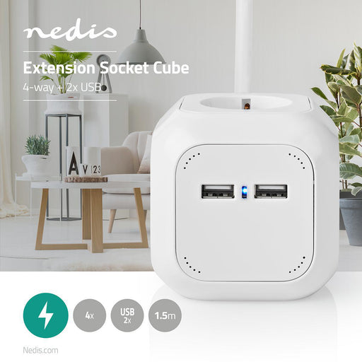 Nedis Extension Socket - Type F (CEE 7/7), 4-Way, 1.50 m, H05VV-F 3G1.5mm² - White