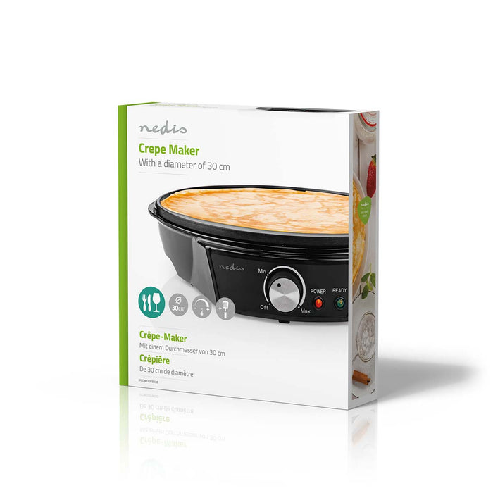 Nedis Crepe Maker - Diameter: 300 mm, 1200 W, Non stick coating, Black - Metal