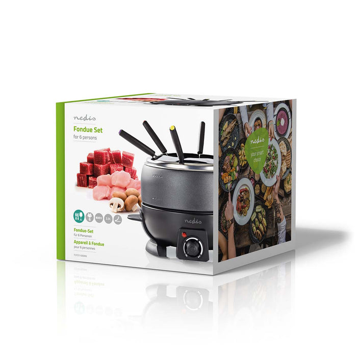 Nedis Fondue Set - 6 Persons, 2.3 l, Adjustable temperature control, Anti slip bottom - Overheating protection