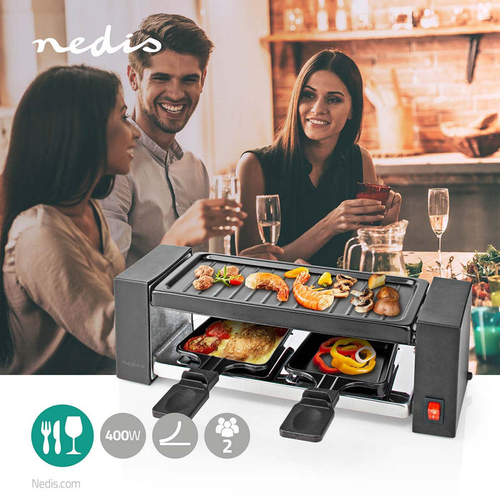 Nedis Gourmet / Raclette - Grill, 2 Persons, Spatula, Non stick coating - Rectangle