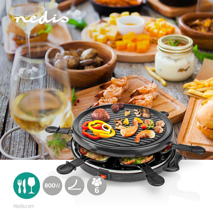 Nedis Gourmet / Raclette - Grill, 6 Persons, Spatula, Non stick coating - Round