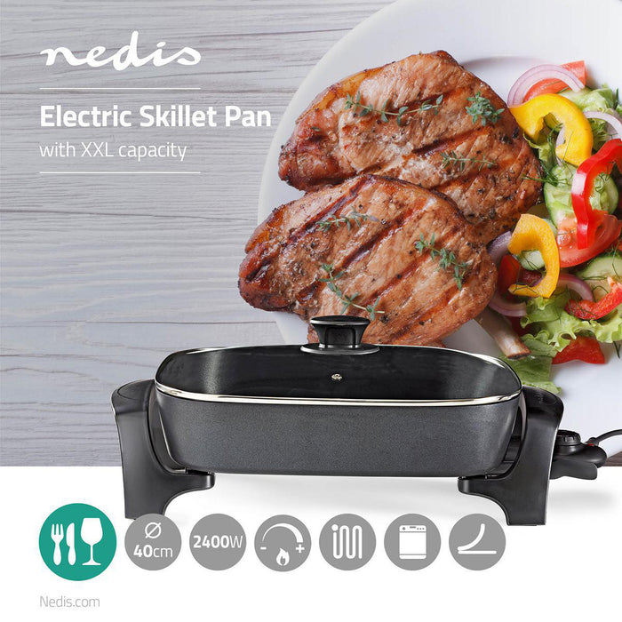 Nedis Electric Skillet Pan - 40 cm - Thick-cast Aluminium Body, 