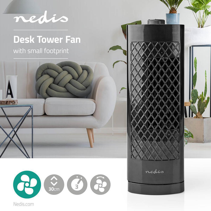 Nedis Table Fan - Mains Powered, Diameter: 300 mm, 25 W, 3-Speed - Black