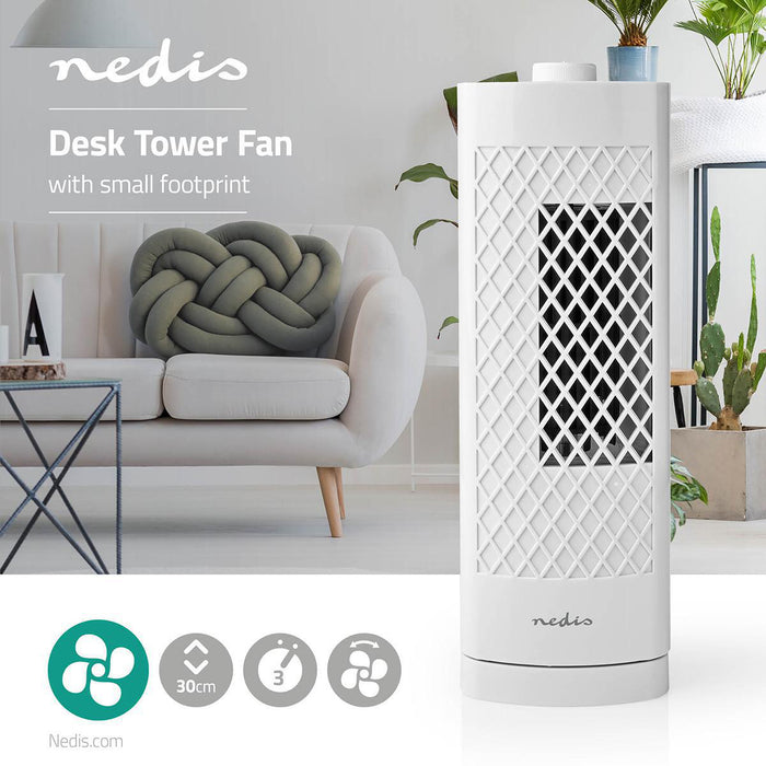 Nedis Table Fan - Mains Powered, Diameter: 300 mm, 25 W, 3-Speed - White