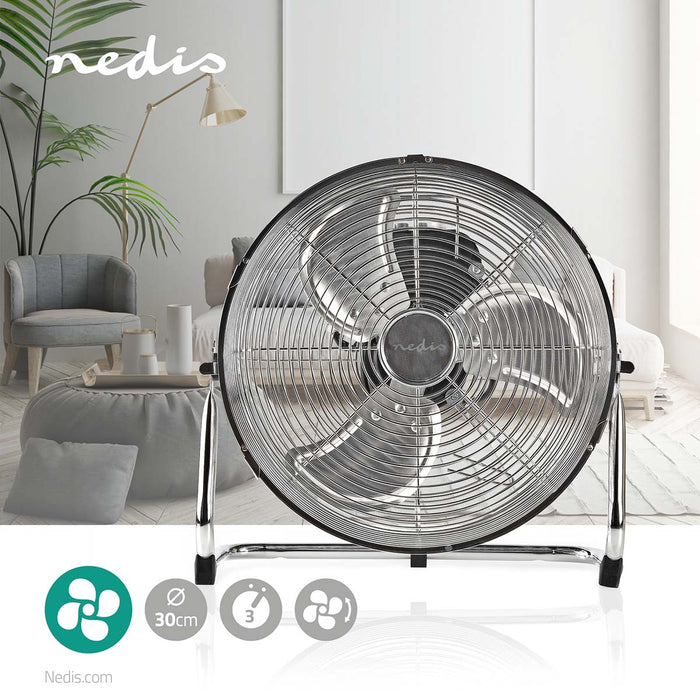 Nedis Floor Fan - 300 mm, 3-Speed, Tiltable, Tiltable - Metal