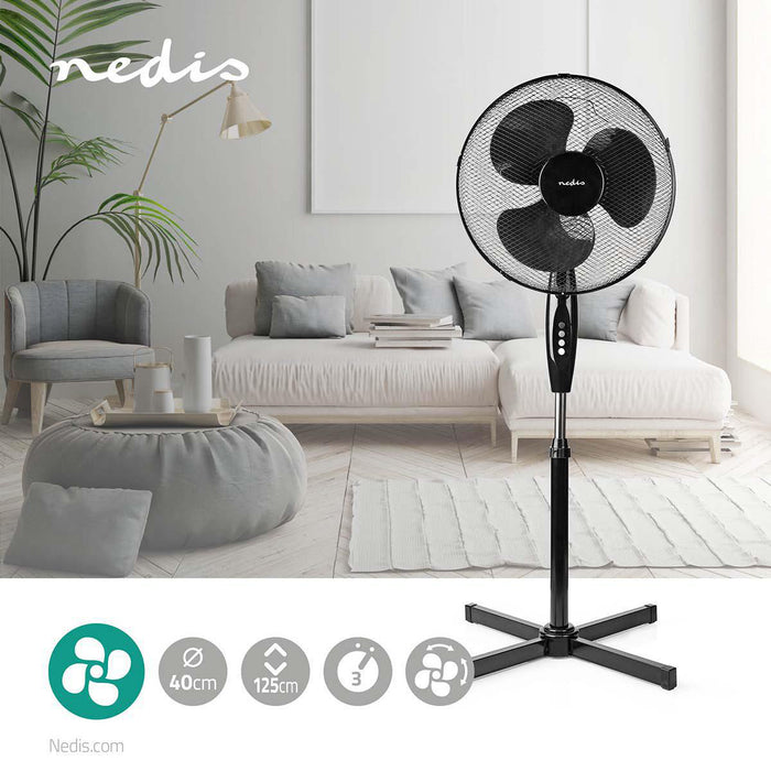 Nedis Stand Fan - Diameter: 400 mm, 3-Speed, Oscillation, Adjustable height - Black