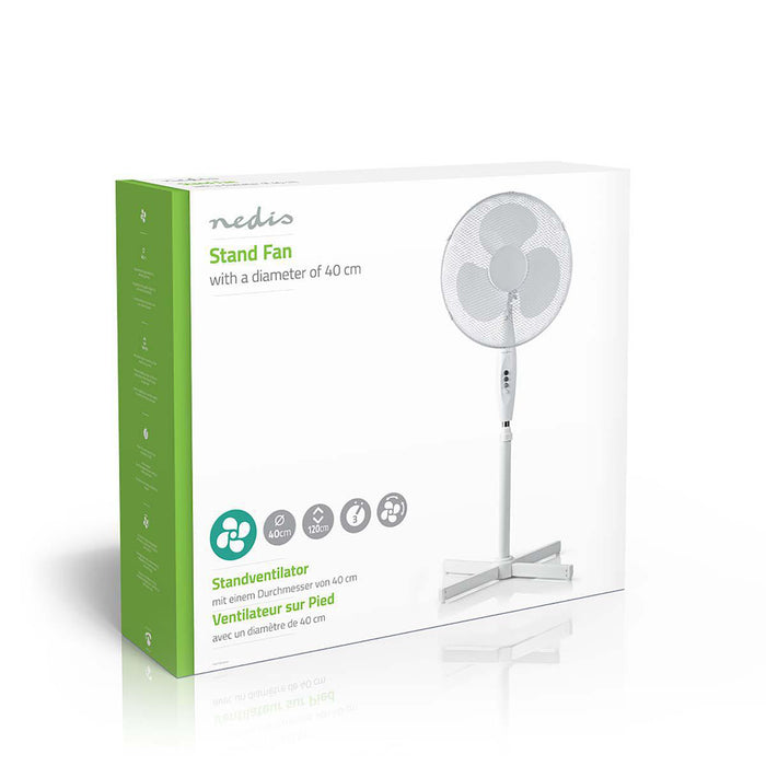 Nedis Stand Fan - Diameter: 400 mm, 3-Speed, Oscillation, Adjustable height - White