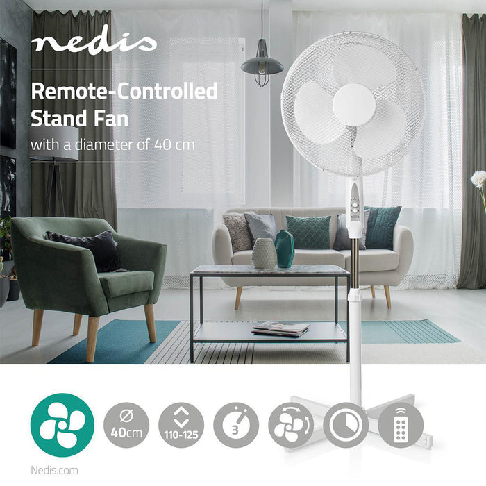 Nedis Stand Fan - Diameter: 400 mm, 3-Speed, Oscillation, Breeze modes: Natural/Sleep - White