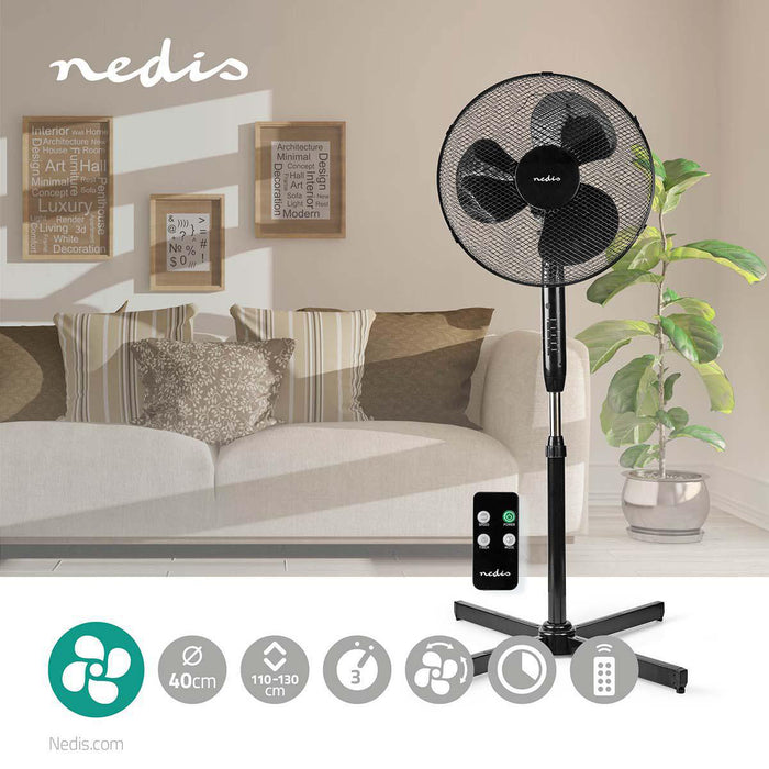 Nedis Stand Fan - Diameter: 400 mm, 3-Speed, Oscillation, Remote control - Black