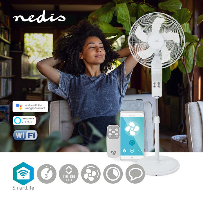 Nedis Smart Fan - Wi-Fi, 400 mm, Adjustable height, Android / IOS - White