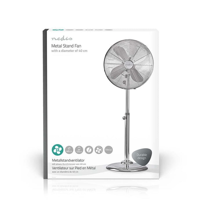 Nedis Stand Fan - Diameter: 400 mm, 3-Speed, Oscillation, No - Chrome