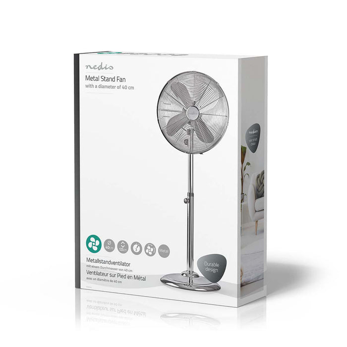 Nedis Stand Fan - Diameter: 400 mm, 3-Speed, Oscillation, No - Chrome