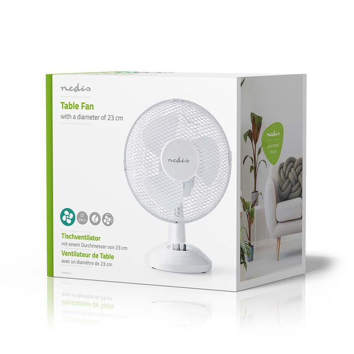 Nedis Table Fan - Mains Powered, Diameter: 230 mm, 22 W, 2-Speed - White