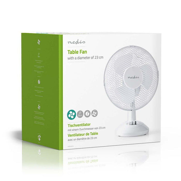 Nedis Table Fan - Mains Powered, Diameter: 230 mm, 22 W, 2-Speed - White