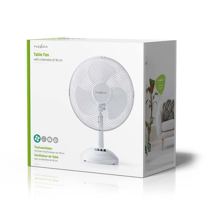 Nedis Table Fan - Mains Powered, Diameter: 300 mm, 35 W, 3-Speed - White