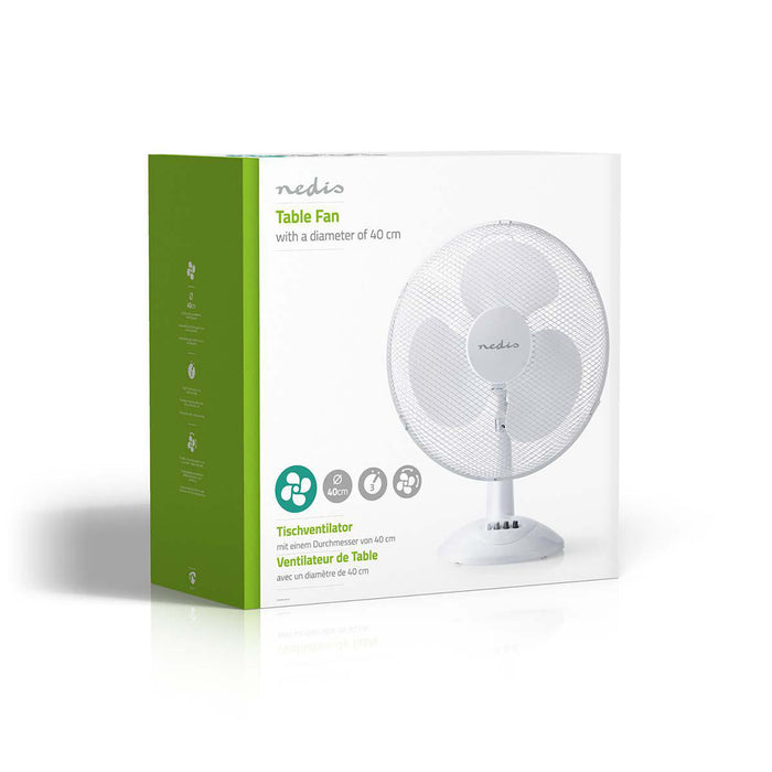 Nedis Table Fan - Mains Powered, Diameter: 400 mm, 45 W, 3-Speed - White