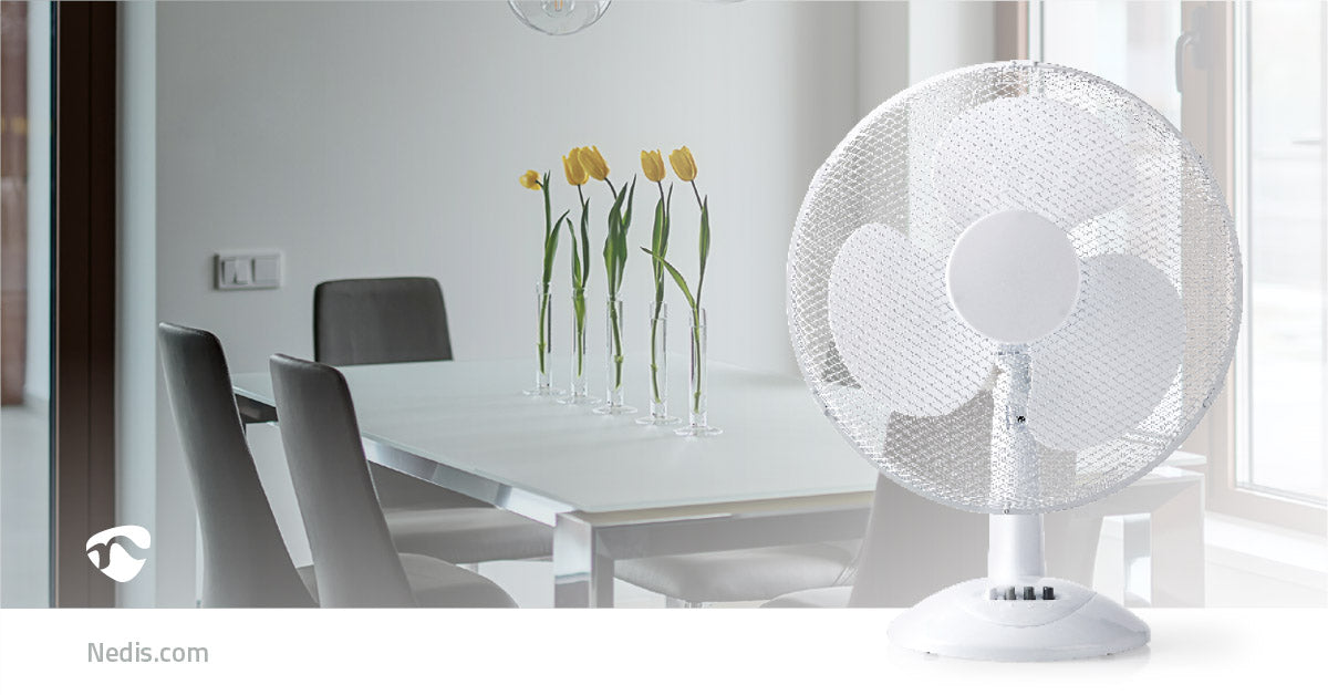 Nedis Table Fan - Mains Powered, Diameter: 400 mm, 45 W, 3-Speed - White