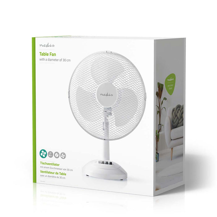 Nedis Table Fan - Mains Powered, Diameter: 300 mm, 35 W, 3-Speed - White