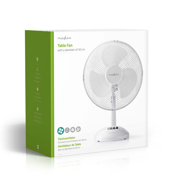 Nedis Table Fan - Mains Powered, Diameter: 300 mm, 35 W, 3-Speed - White