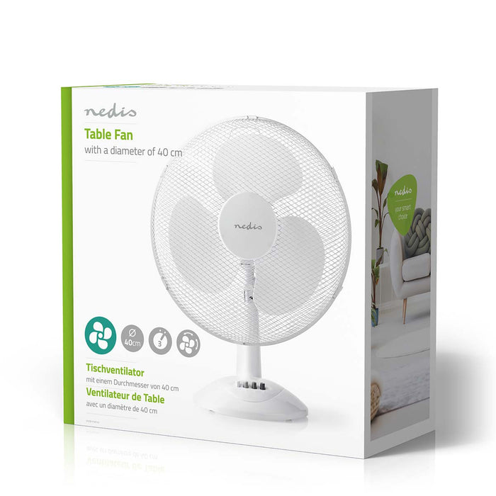 Nedis Table Fan - Mains Powered, Diameter: 400 mm, 45 W, 3-Speed - White