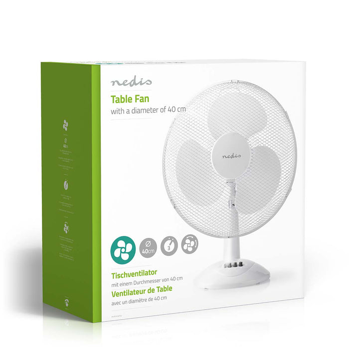 Nedis Table Fan - Mains Powered, Diameter: 400 mm, 45 W, 3-Speed - White