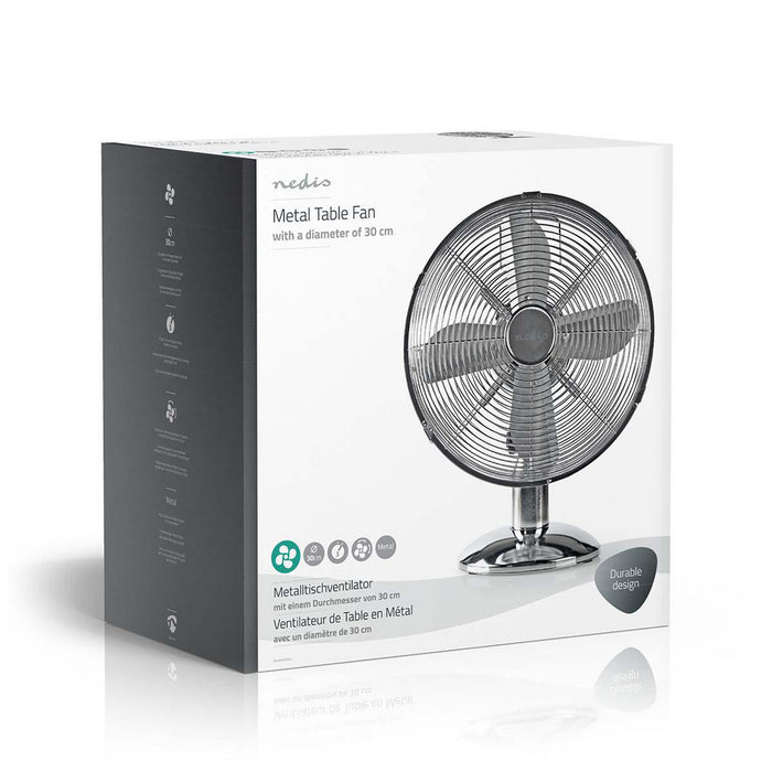 Nedis Table Fan - Mains Powered, Diameter: 300 mm, 35 W, 3-Speed - Chrome