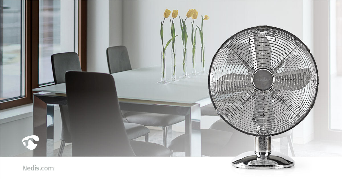 Nedis Table Fan - Mains Powered, Diameter: 300 mm, 35 W, 3-Speed - Chrome