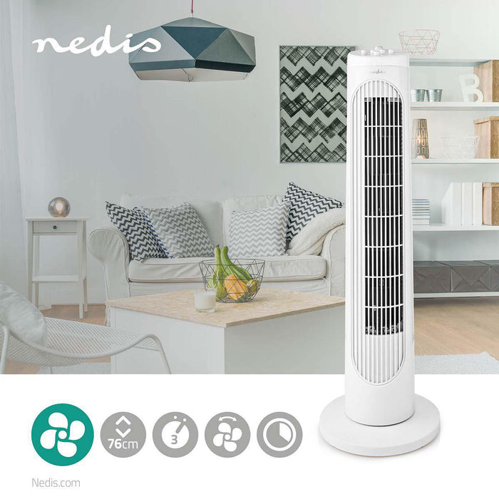 Nedis Tower Fan - 3-Speed, Oscillation, 50 W, 50 W - White