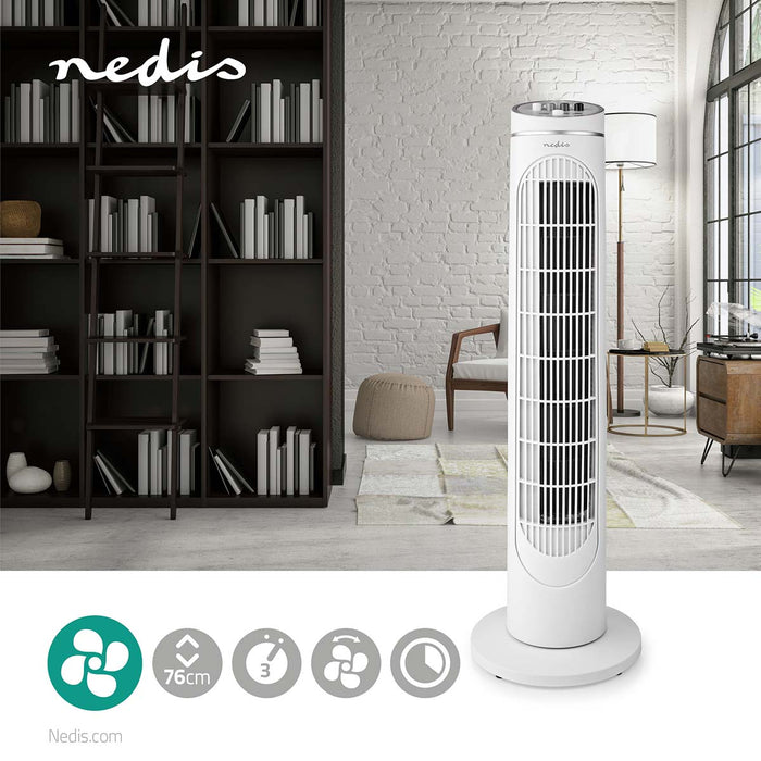 Nedis Tower Fan - 3-Speed, Oscillation, 45 W, Shut-off timer - White