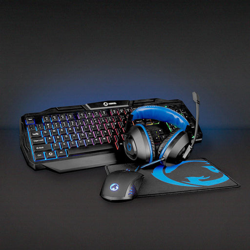 Nedis Gaming Combo Kit - 4-in-1, Keyboard, Headset, Mouse and Mouse Pad, Black / Blue, QWERTZ - DE Layout