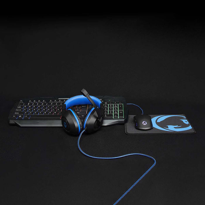 Nedis Gaming Combo Kit - 4-in-1, Keyboard, Headset, Mouse and Mouse Pad, Black / Blue, QWERTY - ES Layout