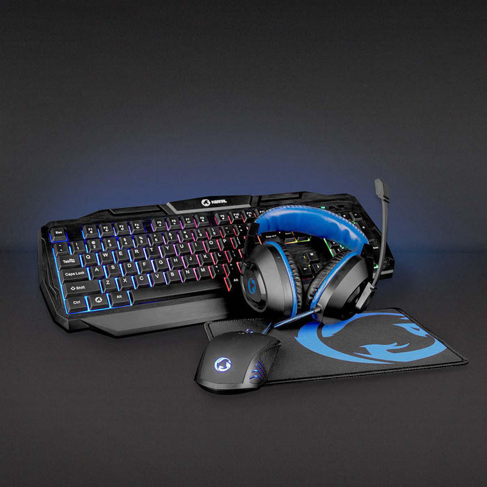 Nedis Gaming Combo Kit - 4-in-1, Keyboard, Headset, Mouse and Mouse Pad, Black / Blue, QWERTY - ES Layout