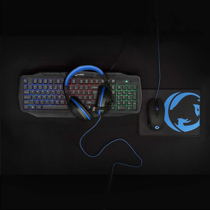 Nedis Gaming Combo Kit - 4-in-1, Keyboard, Headset, Mouse and Mouse Pad, Black / Blue, QWERTY - US Layout