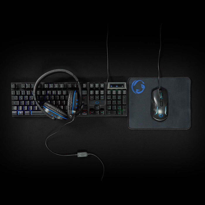 Nedis Gaming Combo Kit - 5-in-1, Keyboard, Headset, Mouse and Mouse Pad, Black, QWERTZ - DE Layout