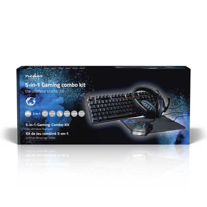 Nedis Gaming Combo Kit - 5-in-1, Keyboard, Headset, Mouse and Mouse Pad, Black, QWERTZ - DE Layout