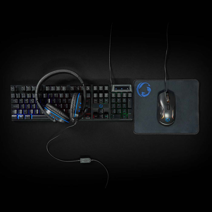 Nedis Gaming Combo Kit - 5-in-1, Keyboard, Headset, Mouse and Mouse Pad, Black, QWERTY - ND Layout