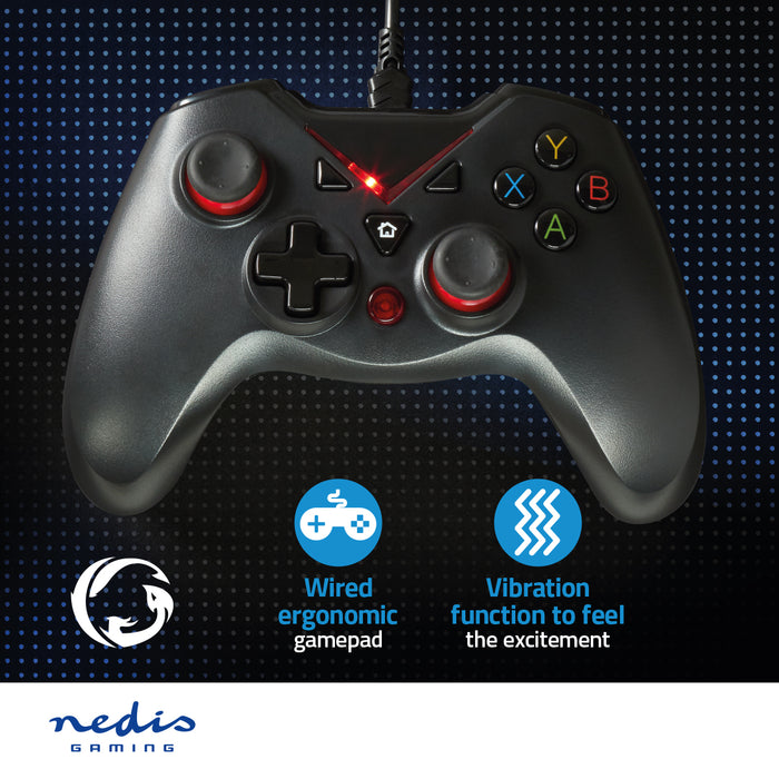 Nedis Gamepad - USB Type-A, USB Powered, PC, Cable length: 1.60 m - Black