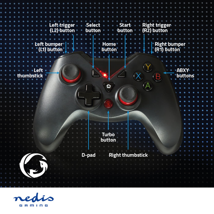 Nedis Gamepad - USB Type-A, USB Powered, PC, Cable length: 1.60 m - Black