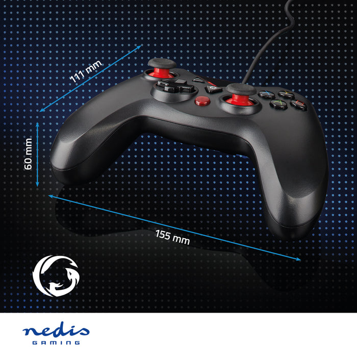 Nedis Gamepad - USB Type-A, USB Powered, PC, Cable length: 1.60 m - Black