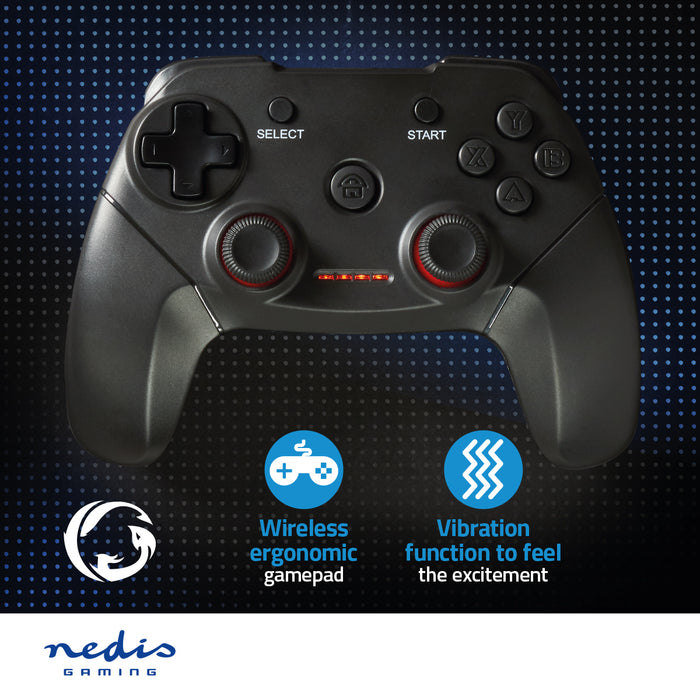 Nedis Gamepad - Wireless, Battery Powered, PC, Cable length: 1.00 m - Black