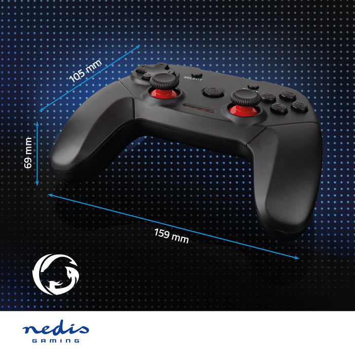 Nedis Gamepad - Wireless, Battery Powered, PC, Cable length: 1.00 m - Black