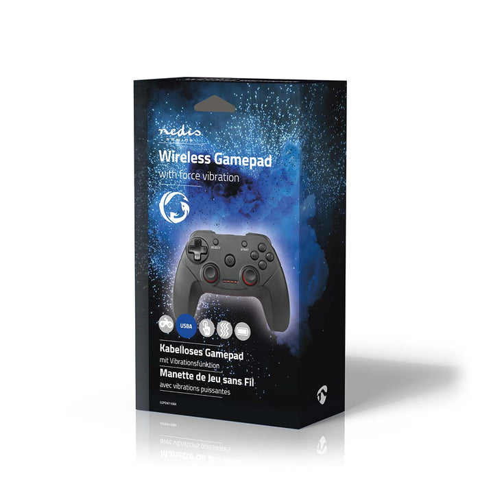 Nedis Gamepad - Wireless, Battery Powered, PC, Cable length: 1.00 m - Black